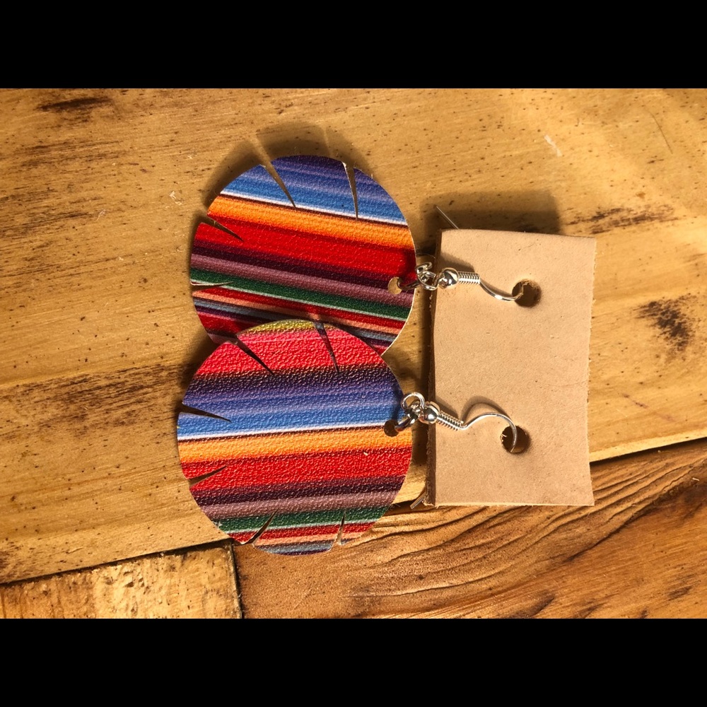 Serape Feathered Leather Earrings
